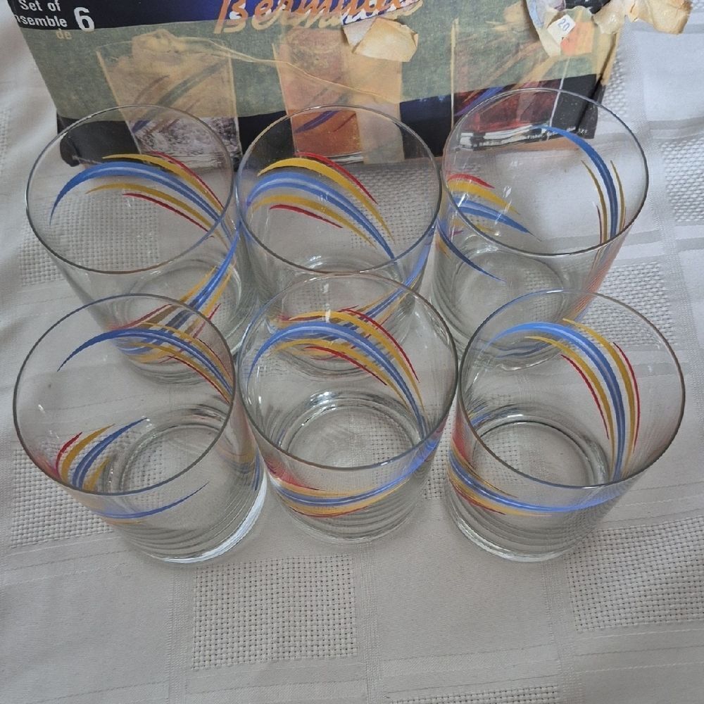 Vintage Multicolor Set Of 6 Juice Glass Set - Picture 9 of 16